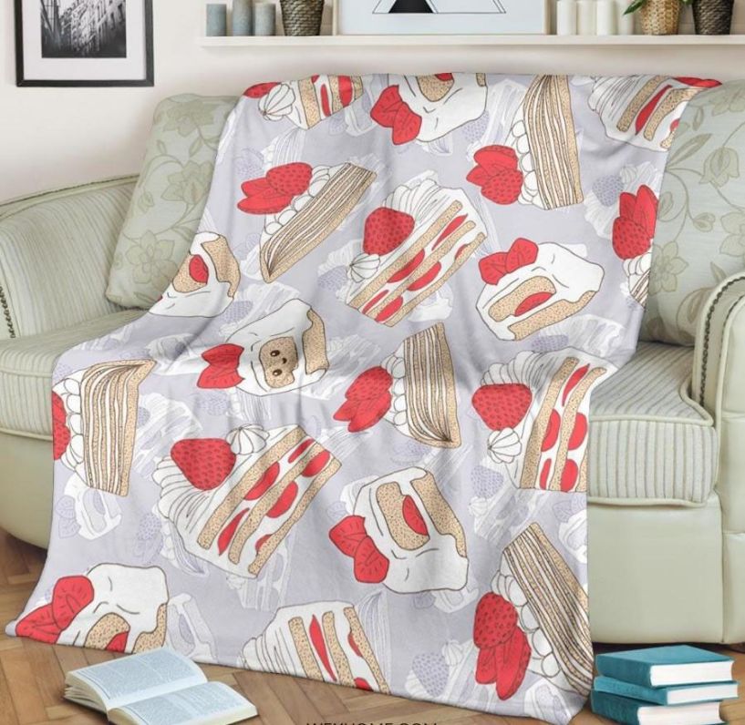 Cute Strawberry Cake Best Seller Fleece Blanket Gift For Fan, Premium Comfy Sofa Throw Blanket Gift