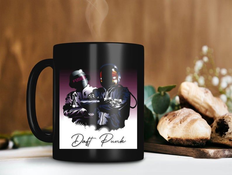 Daft Punk Fused Two Robots Rock Mug Daft Punk Band Mug French House Music Mug Guy Christo Mug Premium Sublime Ceramic Coffee Mug Black