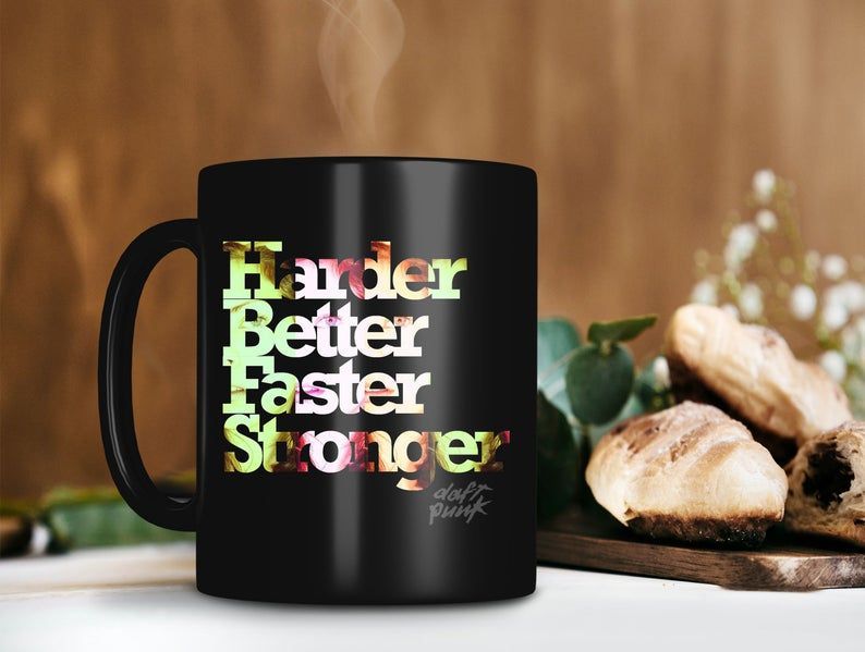 Daft Punk Harder, Better, Faster, Stronger Mug Daft Punk Band Mug Guy Manuel De Homem Christo Mug Premium Sublime Ceramic Coffee Mug Black