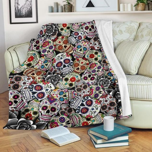 Day Of The Dead All Over Print Sugar Skulls Premium Comfy Sofa Throw Blanket