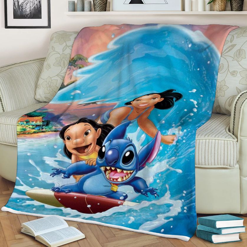 Disney Lilo And Stitch Summer Beach Lover , Disney Lilo And Stitch Summer Beach Gift For Fan Comfy Sofa Throw Blanket Gift