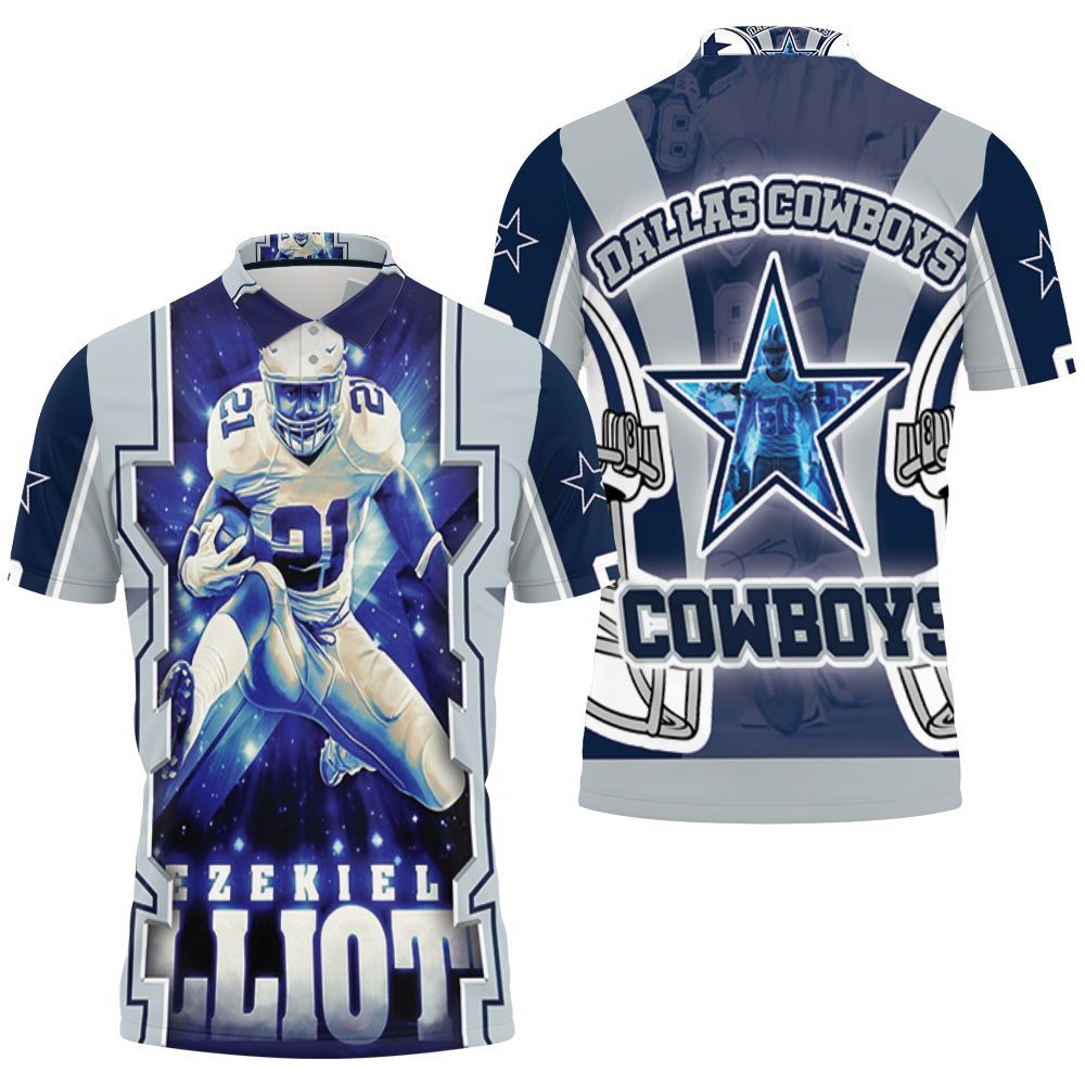 Ezekiel Elliott #21 Nfc East Division Champions Super Bowl 2021 Dallas Cowboys Polo Shirt All Over Print Shirt 3d T-shirt