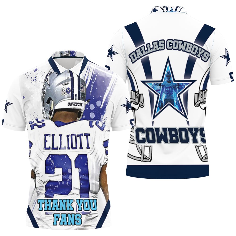 Ezekiel Elliott #21 Nfc East Division Champions Super Bowl 2021 Dallas Cowboys Thank You Fans Polo Shirt All Over Print Shirt 3d T-shirt