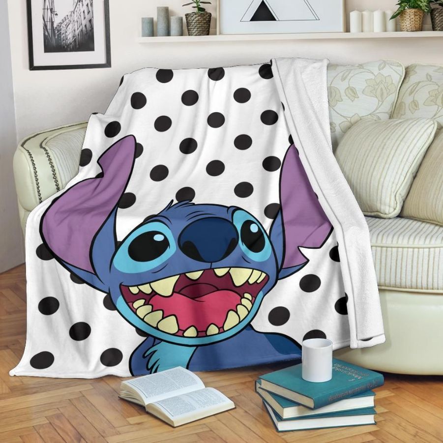 Face Stitch Disney Polka Dots Fleece Blanket Gift For Fan, Premium Comfy Sofa Throw Blanket Gift