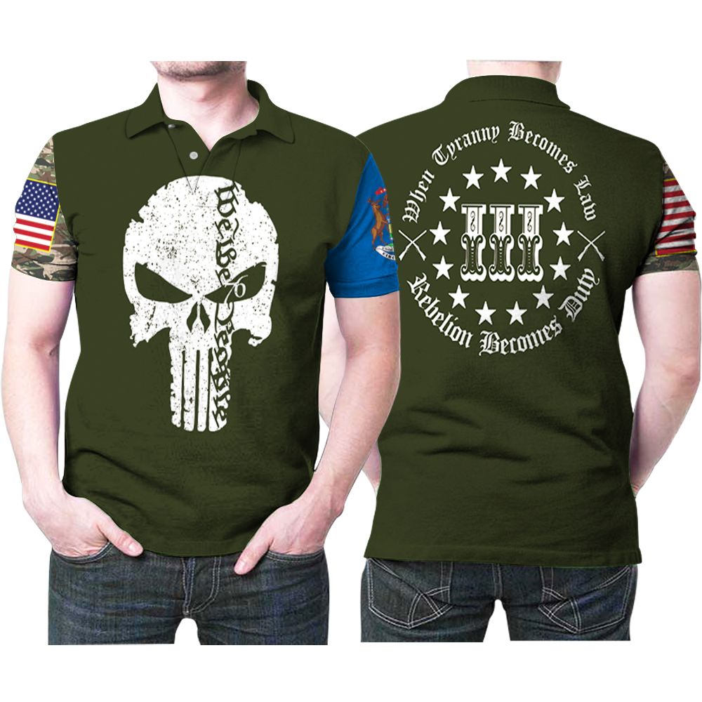 Flag The Punisher Skull When Tyranny Becomes Law Rebelion Becomes Duty For States Lovers Polo Shirt All Over Print Shirt 3d T-shirt