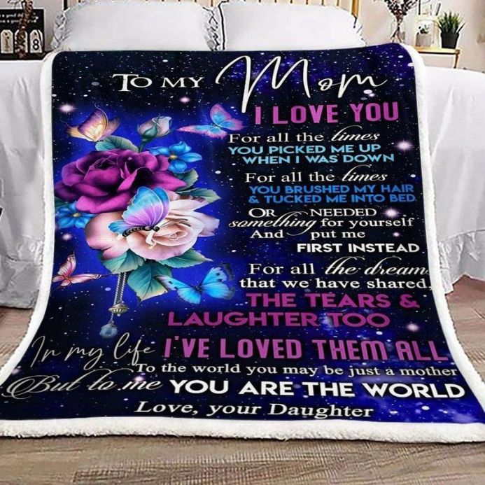 Flower Butterfly To My Mom You Are The World Love Your Daughter Premium Comfy Sofa Throw Blanket