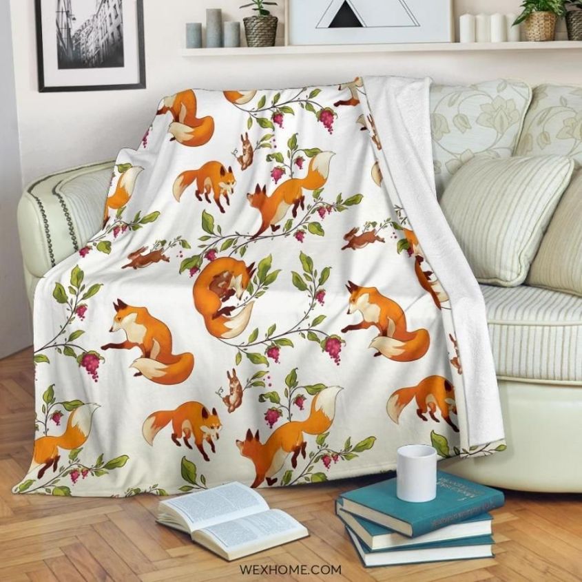 Fox Patterns White Best Seller Fleece Blanket Gift For Fan, Premium Comfy Sofa Throw Blanket Gift