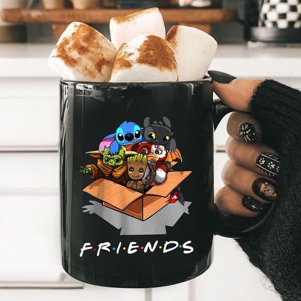 Friends Baby Yoda Gizmo Groot Stitch And Toothless Star Wars Premium Sublime Ceramic Coffee Mug Black