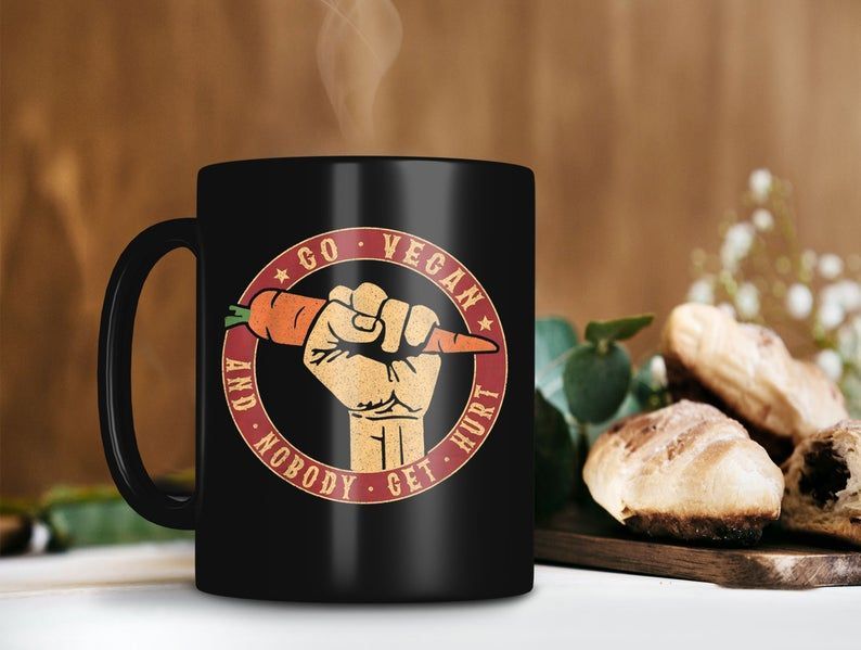 Go Vegan And Nobody Get Hurt Mug Vegan Lover Mug Funny Carrot Mug Vegetarian Mug Vintage Retro Premium Sublime Ceramic Coffee Mug Black