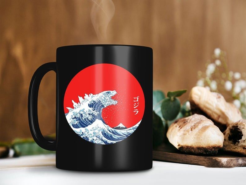 Godzilla In The Great Wave Off Kanagawa Art Mug Godzilla Vs Kong Mug Retro Vintage Mug Premium Sublime Ceramic Coffee Mug Black