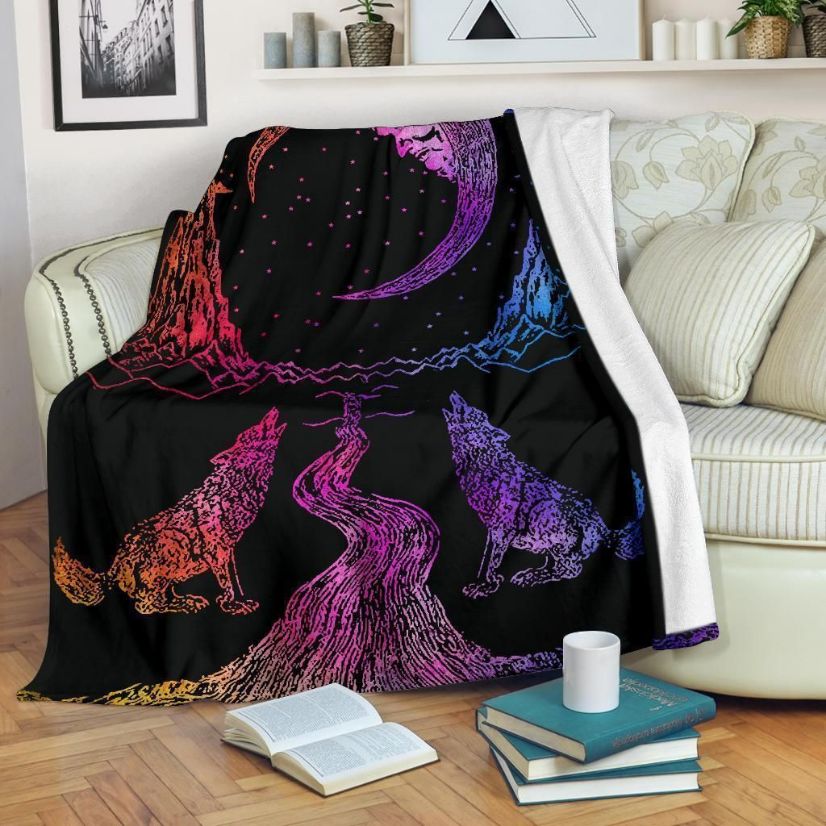 Graphic Wolf For Wolf Lover Fleece Blanket Gift For Fan, Premium Comfy Sofa Throw Blanket Gift