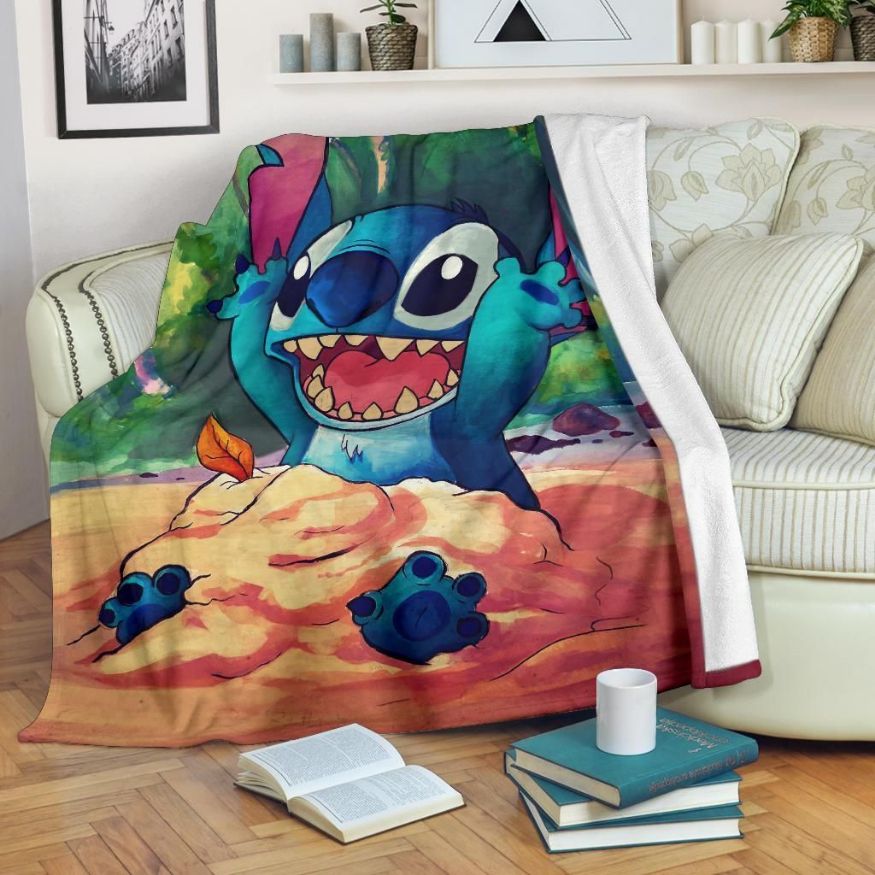 Happy Stitch Disney Fleece Blanket Gift For Fan, Premium Comfy Sofa Throw Blanket Gift