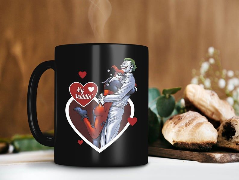 Harley Quinn And The Joker My Puddin’ Mug Suicide Squad Mug Dc Comics Mug Happy Valentine Day Gift Premium Sublime Ceramic Coffee Mug Black