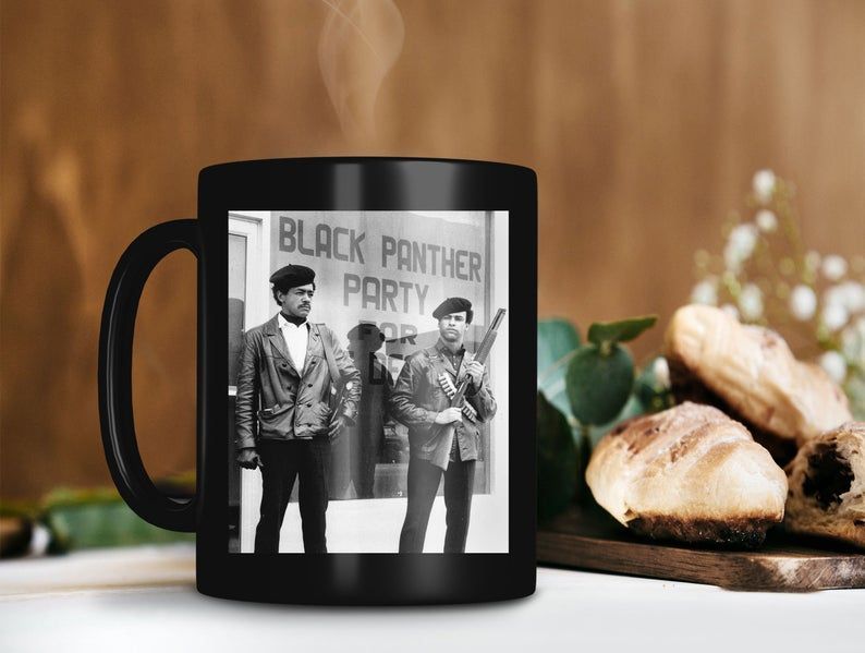 Huey P. Newton, Bobby Seale Guard Gun Mug Black Panther Party Bobby Seale Power Black History Month Premium Sublime Ceramic Coffee Mug Black