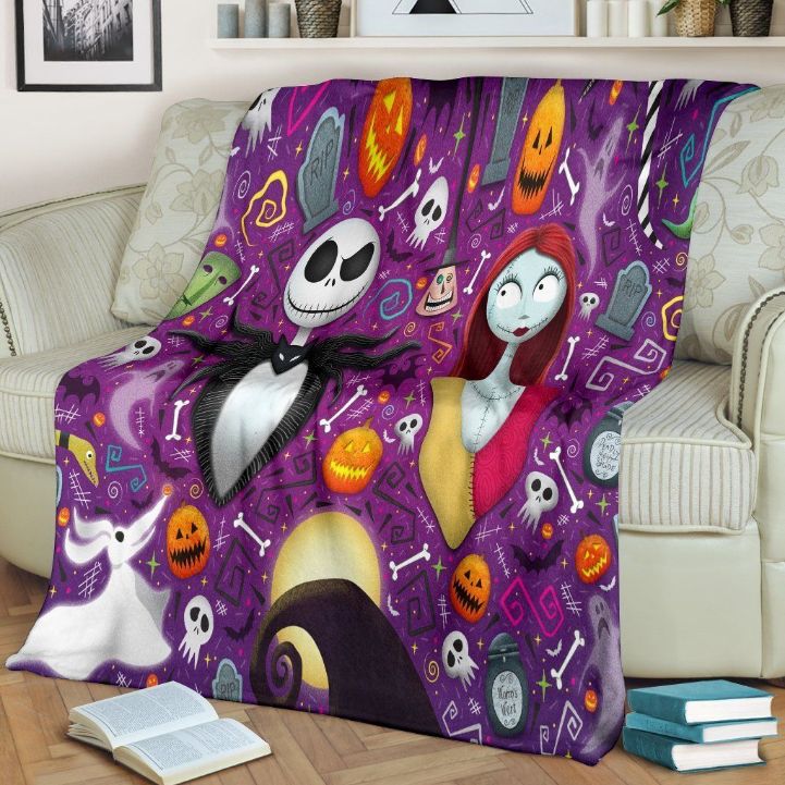 Jack Skellington And Sally Fleece Blanket Gift For Fan, Premium Comfy Sofa Throw Blanket Gift 6