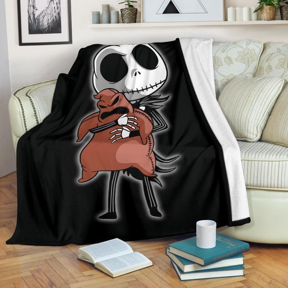 Jack Skellington Hug Oogie Boogie Fleece Blanket Gift For Fan, Premium Comfy Sofa Throw Blanket Gift