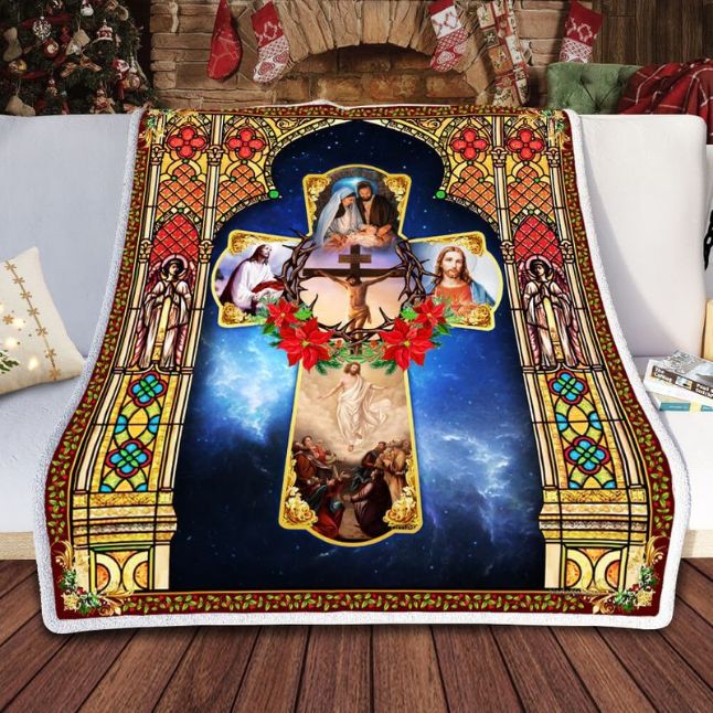 Jesus Christian Cross Christmas Premium Comfy Sofa Throw Blanket