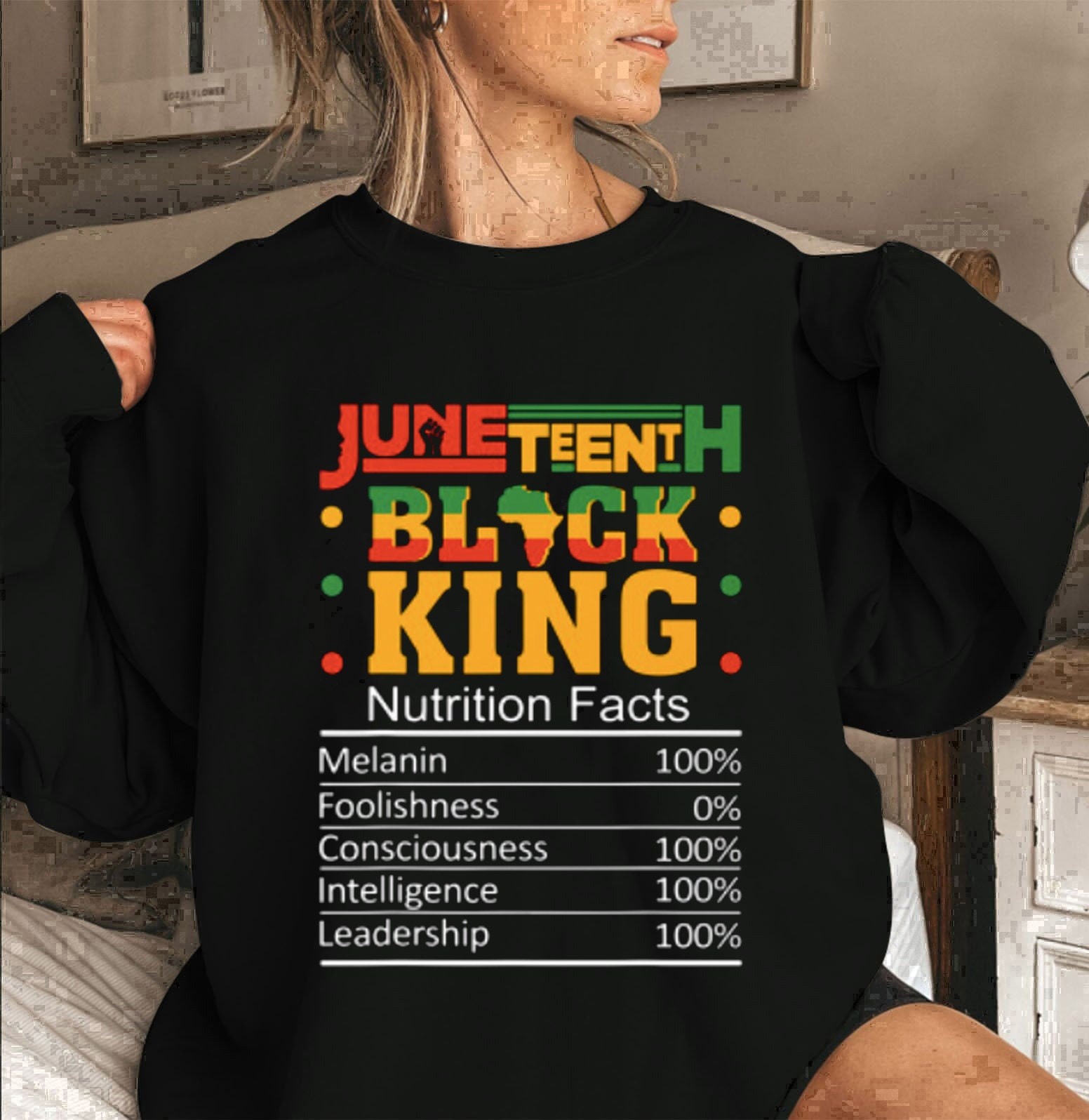 Juneteenth Black King Nutritionl Facts Unisex T-Shirt