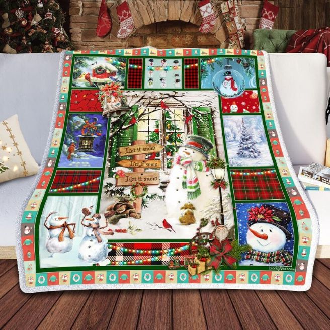 Let It Snow Snowman Merry Christmas Premium Comfy Sofa Throw Blanket