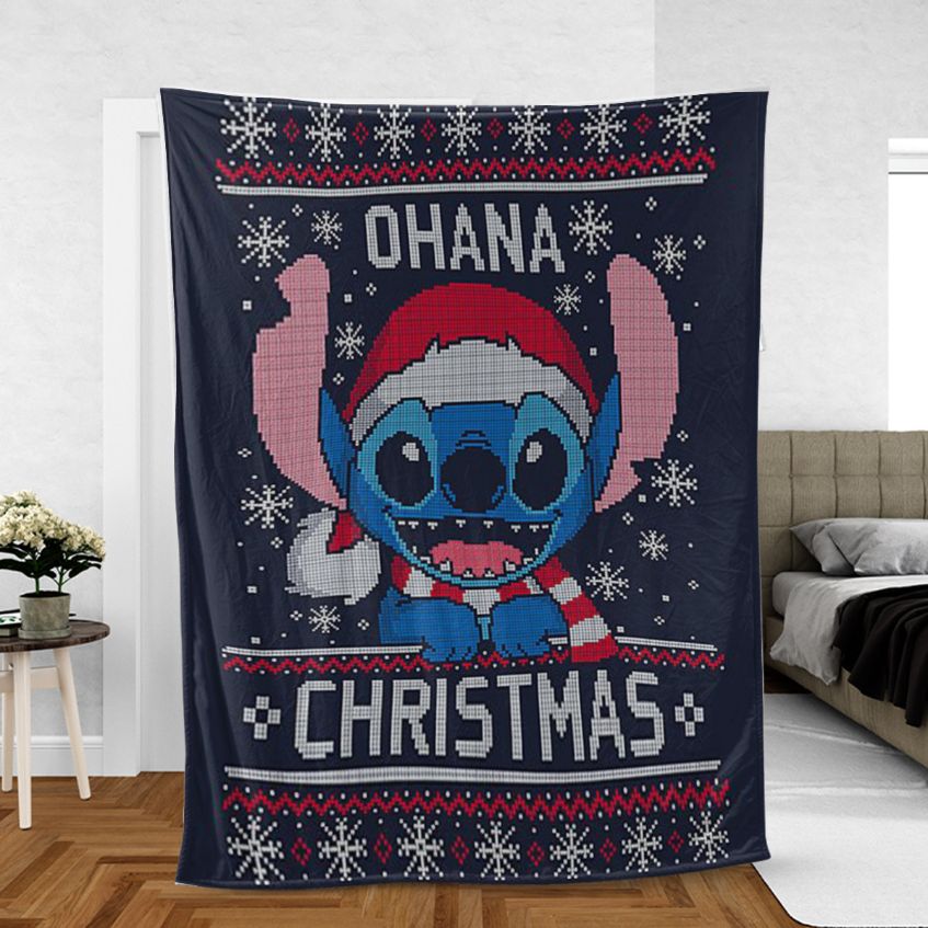 Lilo And Stitch Christmas Fan Gift, Stitch Santa Claus Gift, Ohana Christmas Comfy Sofa Throw Blanket Gift