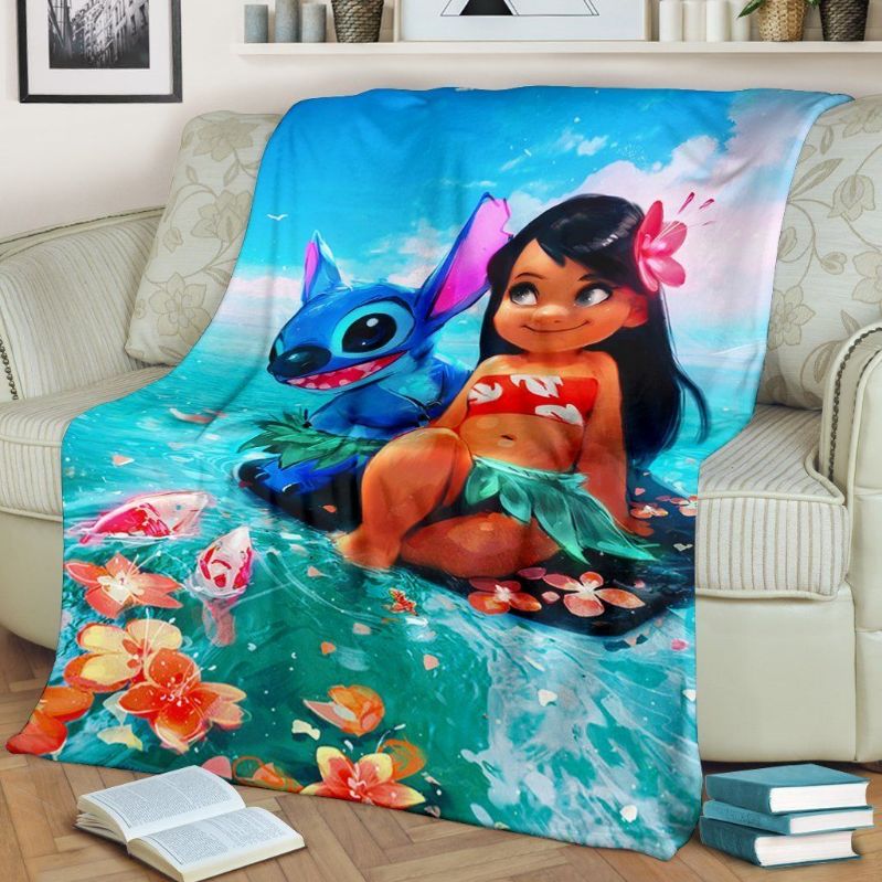 Lilo And Stitch Premium Fleece Blanket Gift For Fan, Premium Comfy Sofa Throw Blanket Gift