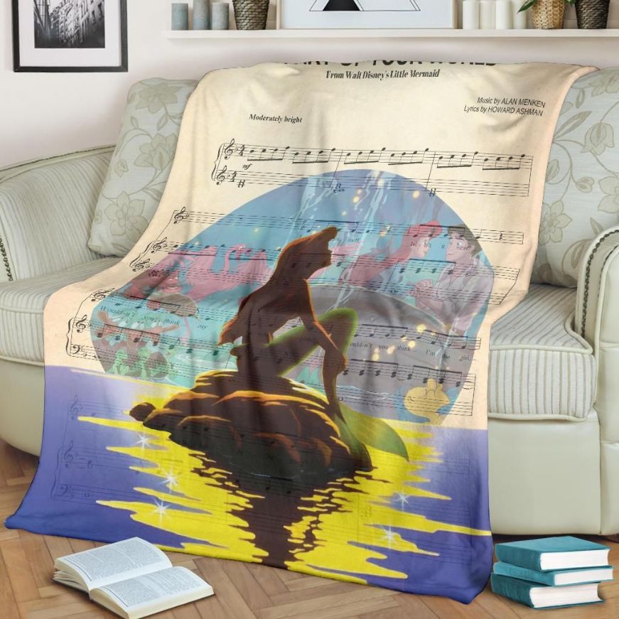 Little Mermaid Music Lyric Fleece Blanket Gift For Fan, Premium Comfy Sofa Throw Blanket Gift