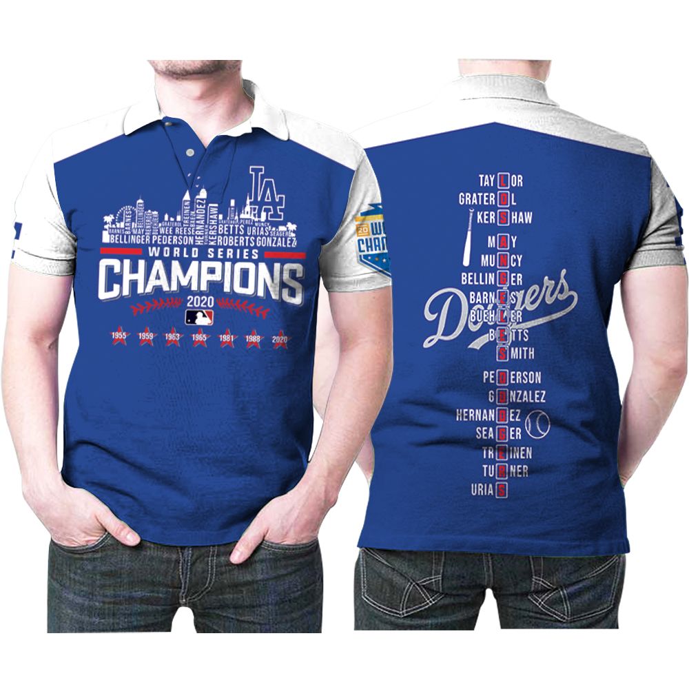 Los Angeles Dodgers Players List 2020 World Series Champions Championships Achievements 3d Printed Gift For Dodgers Fan Polo Shirt