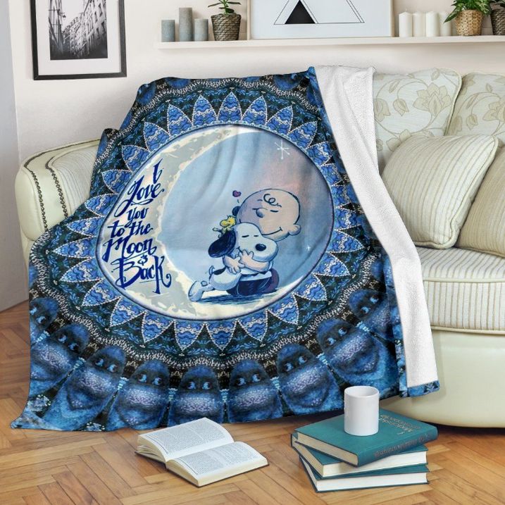 Mandala Snoopy I Love You To The Moon Back Fleece Blanket, Premium Comfy Sofa Throw Blanket Gift