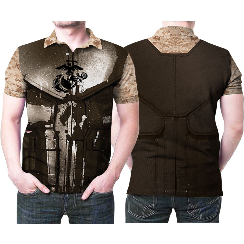 Marine Punisher Skull Armour Gift For Veteran Soldier Warrior Fans Veteran Soldier Warrior Lovers Polo Shirt All Over Print Shirt 3d T-shirt