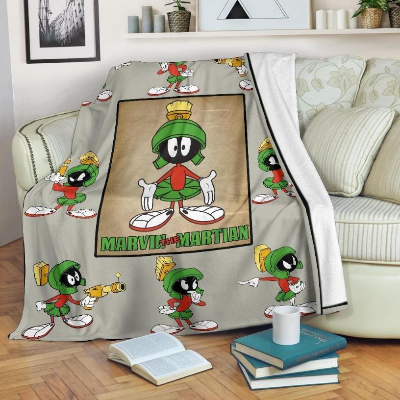 Marvin The Martian Cartoon Fleece Blanket Gift For Fan, Premium Comfy Sofa Throw Blanket Gift