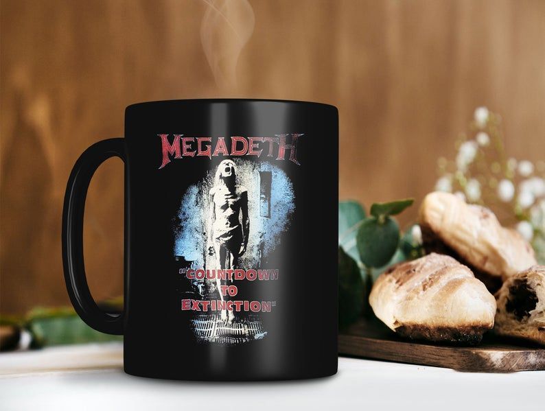 Megadeth Rock Band Mug Countdown To Extinction Mug Thrash Metal Rock Band Mug Retro Vintage Mug Premium Sublime Ceramic Coffee Mug Black