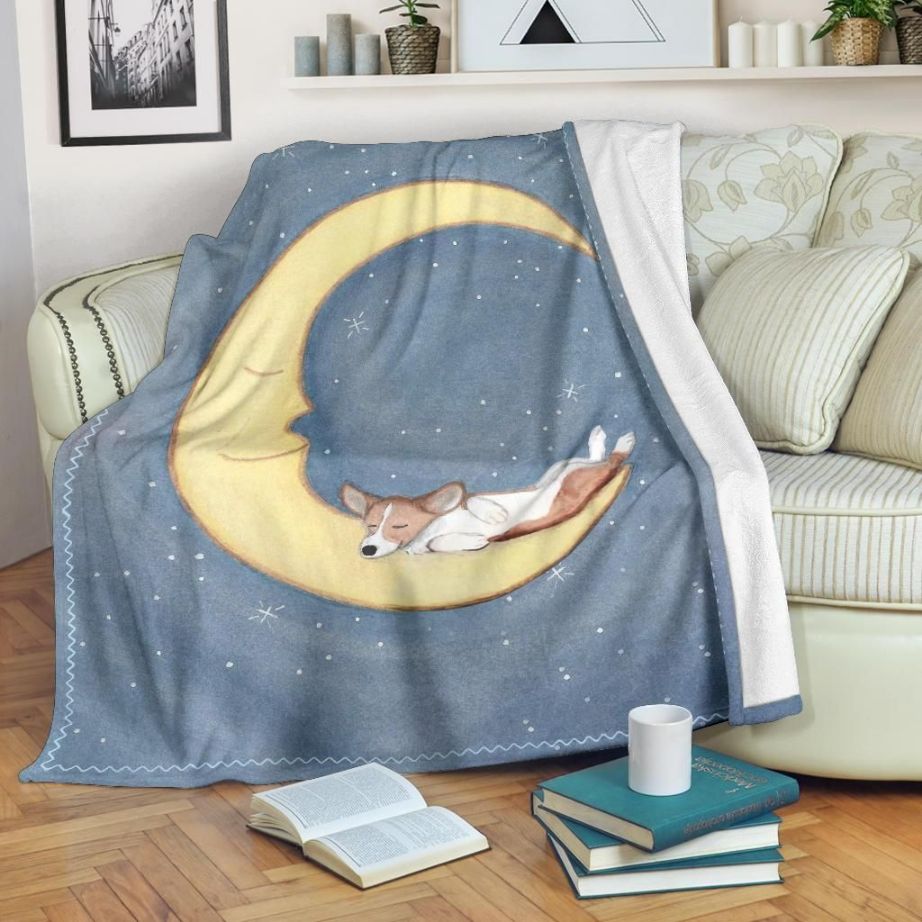 Moonlight Corgi Dog Lovers Fleece Blanket Gift For Fan, Premium Comfy Sofa Throw Blanket Gift