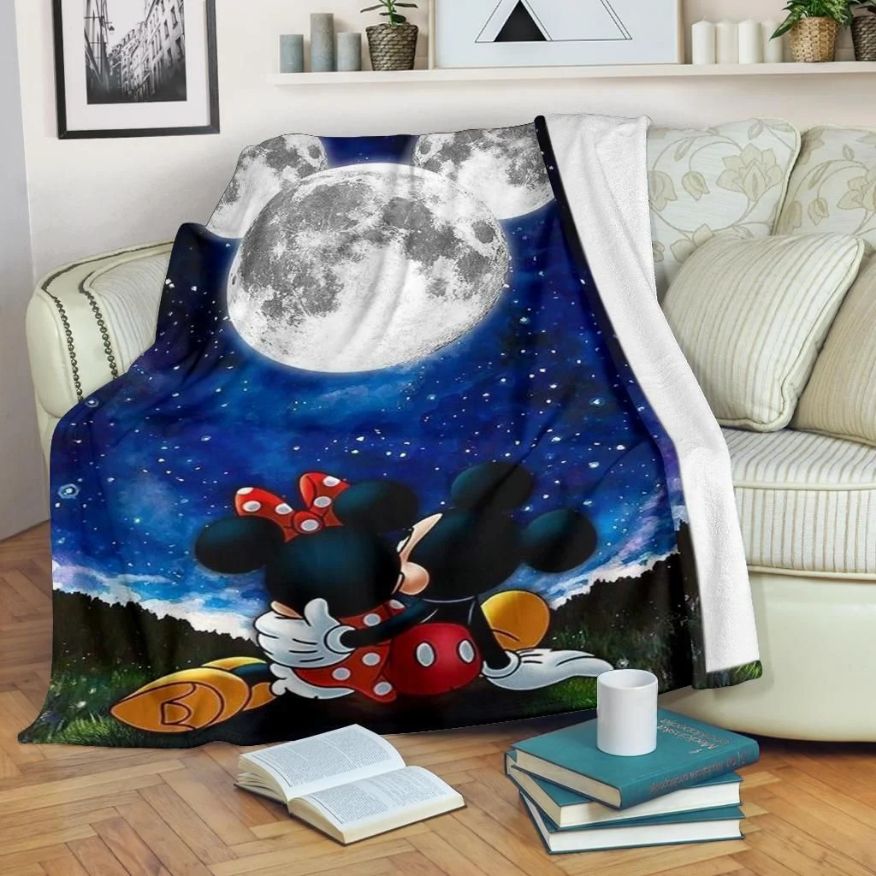 Moonlight Mickey And Minnie Disney Fleece Blanket Gift For Fan, Premium Comfy Sofa Throw Blanket Gift