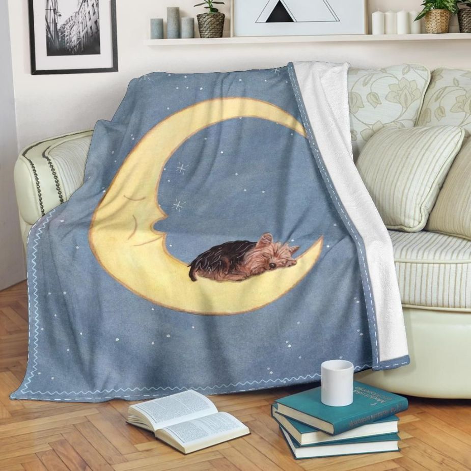 Moonlight Yorkshire Dog Lovers Fleece Blanket Gift For Fan, Premium Comfy Sofa Throw Blanket Gift