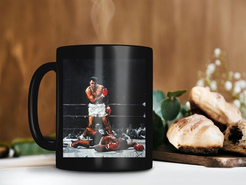 Muhammad Ali Knocks Out Sonny Liston Mug Boxing Legend Mug Boxing Championship Heavyweight Mug Premium Sublime Ceramic Coffee Mug Black