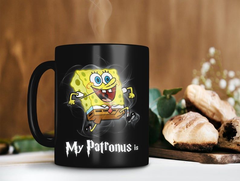 My Patronus Is A Spongebob Mug Harry Potter Mug Hogwarts Coffee Mug Spongebob Squarepants Premium Sublime Ceramic Coffee Mug Black