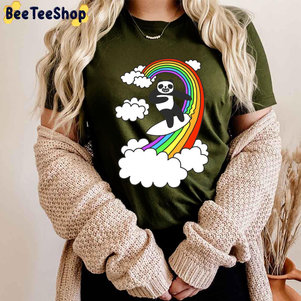 Pandas Surf Rainbows Unisex T-Shirt