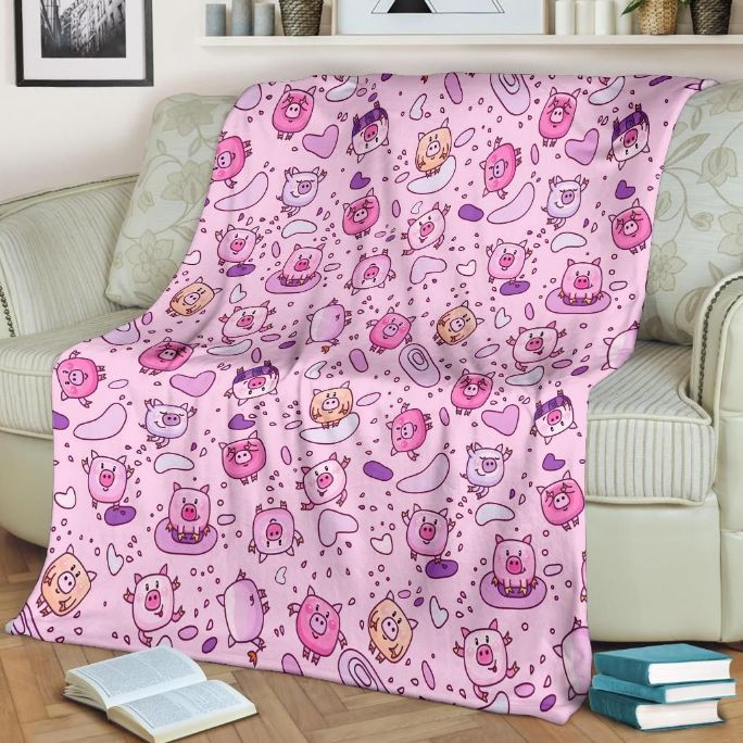 Pig Kawaii Pink Fleece Blanket Gift For Fan, Premium Comfy Sofa Throw Blanket Gift