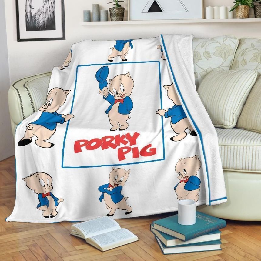 Porky Pig Looney Tunes Cartoon Fleece Blanket Gift For Fan, Premium Comfy Sofa Throw Blanket Gift