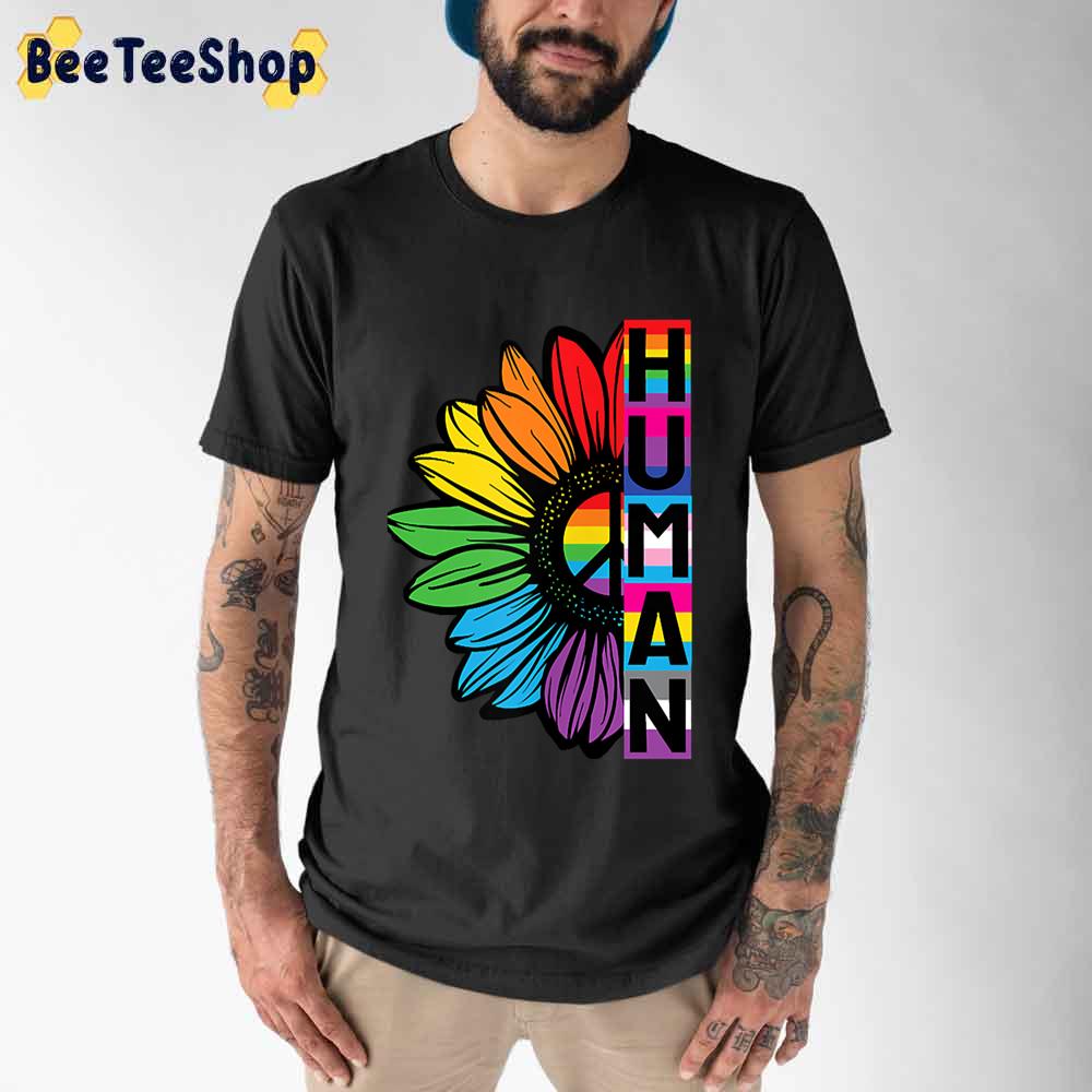 Pride Allyship Human Sunflower Lgbt Flag Gay Pride Month Unisex T-Shirt