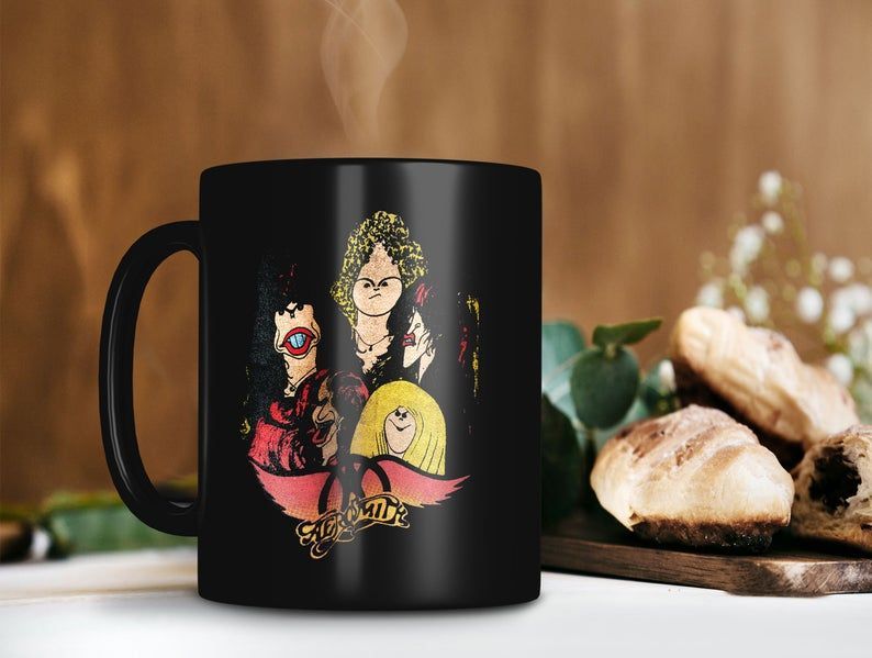 Retro Vintage Mug Aerosmith Rock Band Caricatures Mug Rock ‘n Roll Band Mug Angel Fallen Mug Premium Sublime Ceramic Coffee Mug Black