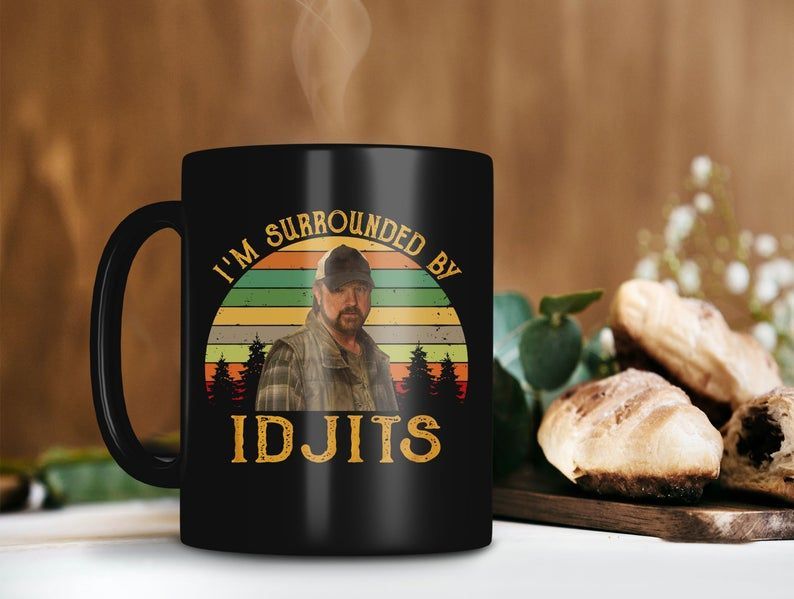 Retro Vintage Mug I Am Surrounded By Idjits Bobby Singer Mug Supernatural Mug Bobby Singer Mug Premium Sublime Ceramic Coffee Mug Black