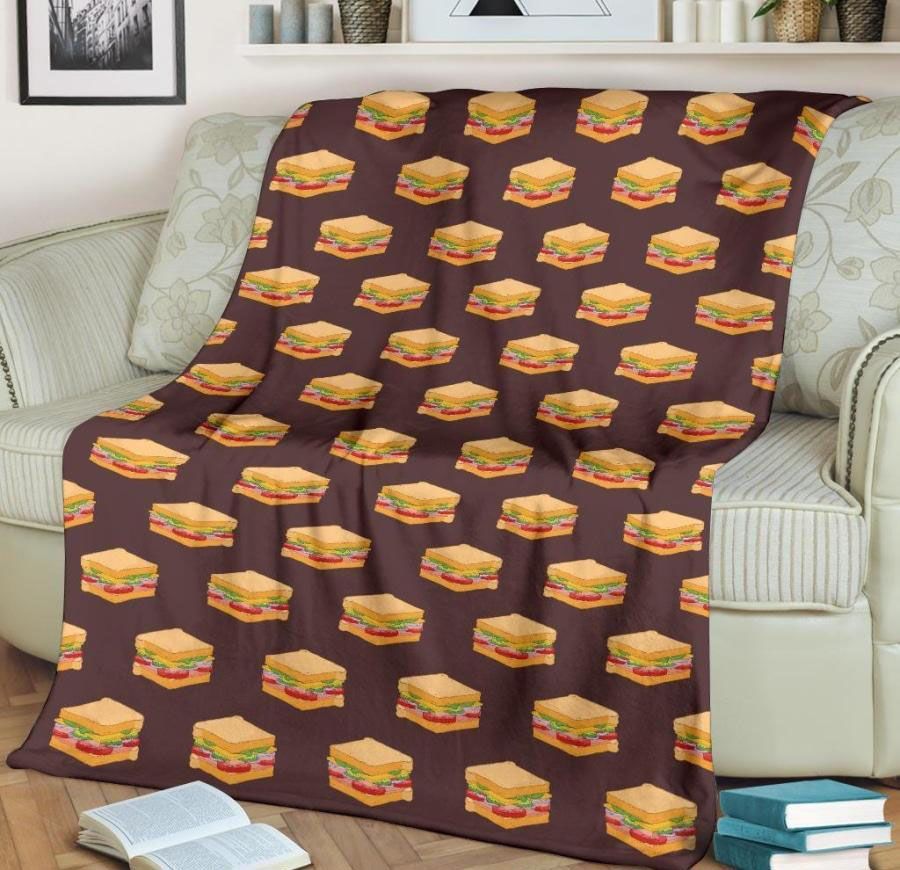 Sandwich Pattern Print Design Brown Best Seller Fleece Blanket Gift For Fan, Premium Comfy Sofa Throw Blanket Gift