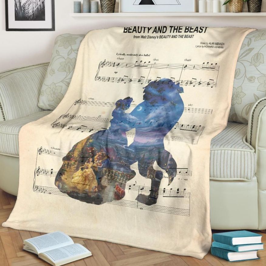 Silhouette Lyric Beauty & The Beast Best Seller Fleece Blanket Gift For Fan, Premium Comfy Sofa Throw Blanket Gift