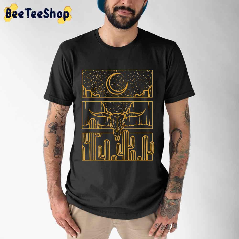 Skull Moon Cactus Desert Crescent Buffalo Western Unisex T-Shirt