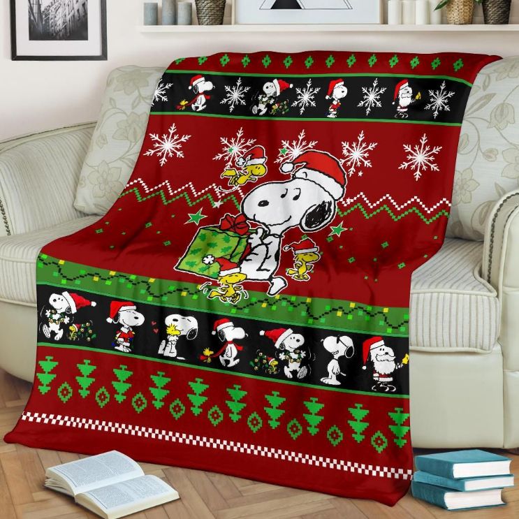 Snoopy Christmas Fleece Blanket Gift For Fan, Premium Comfy Sofa Throw Blanket Gift