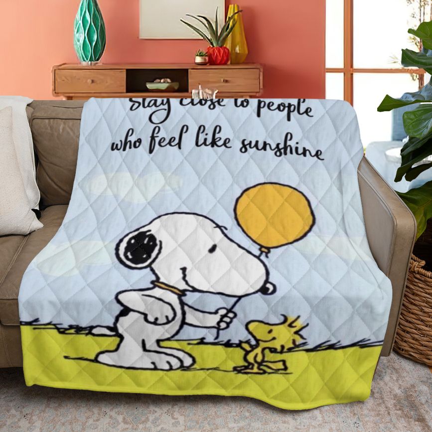 Snoopy Peanuts Quiltblanket Gift For Fan,snoopy Peanuts Woodstock Stay Close To People Who Feel Like Sunshine Quiltblanket