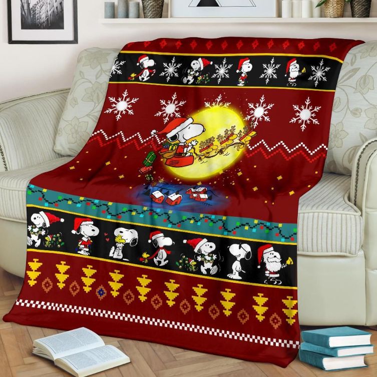 Snoopy Red Christmas Fleece Blanket Gift For Fan, Premium Comfy Sofa Throw Blanket Gift