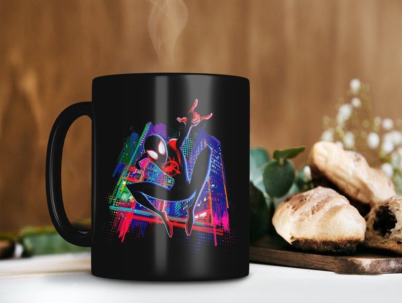 Spider Man Into The Spider Verse Miles Morales Graffiti City Mug Spider Man Lover Gift Premium Sublime Ceramic Coffee Mug Black