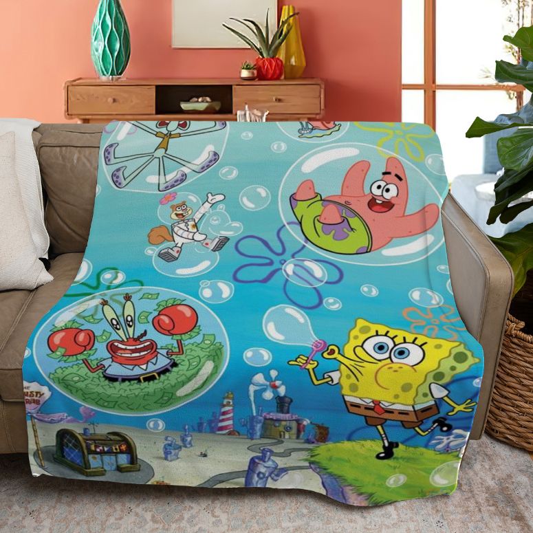 Spongebob Squarepants Quiltblanket Gift For Fan, Spongebob Squarepants Quiltblanket